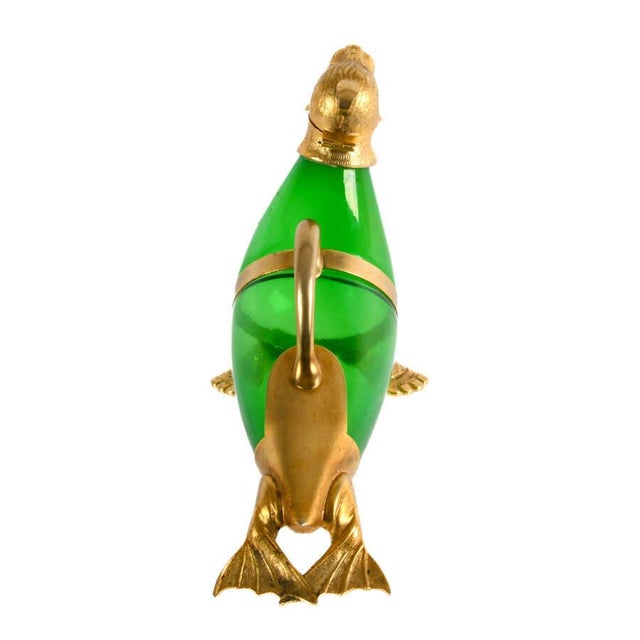 Mid 20th Century Vintage Green Glass & Gilt Metal Walrus Claret Wine Decanter For Sale - Image 5 of 8