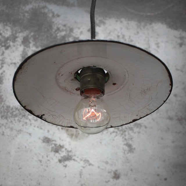 Industrial French Green Enamel & Brass Pendant Light For Sale - Image 3 of 8