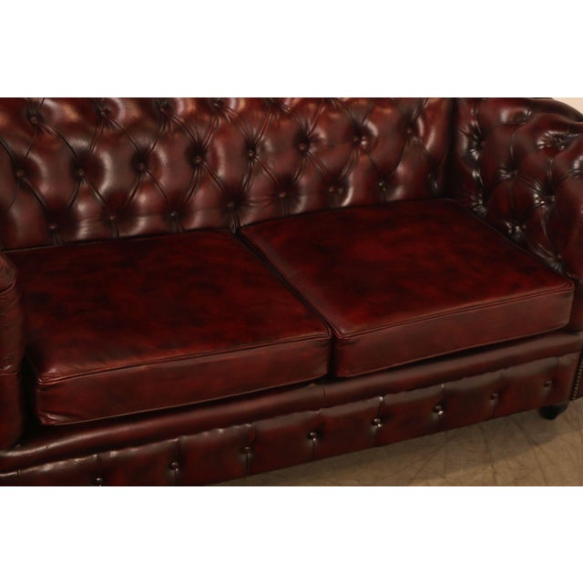 Early 21st Century Chesterfield Style Oxford Red Tufted Leather Sofa For Sale - Image 5 of 18