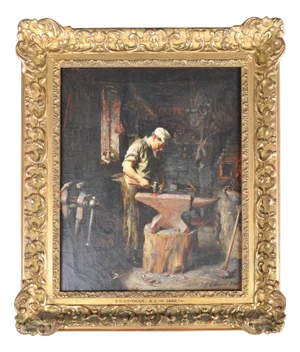 Frederick George Cotman, Blacksmith, 1882, Oil Painting, Framed