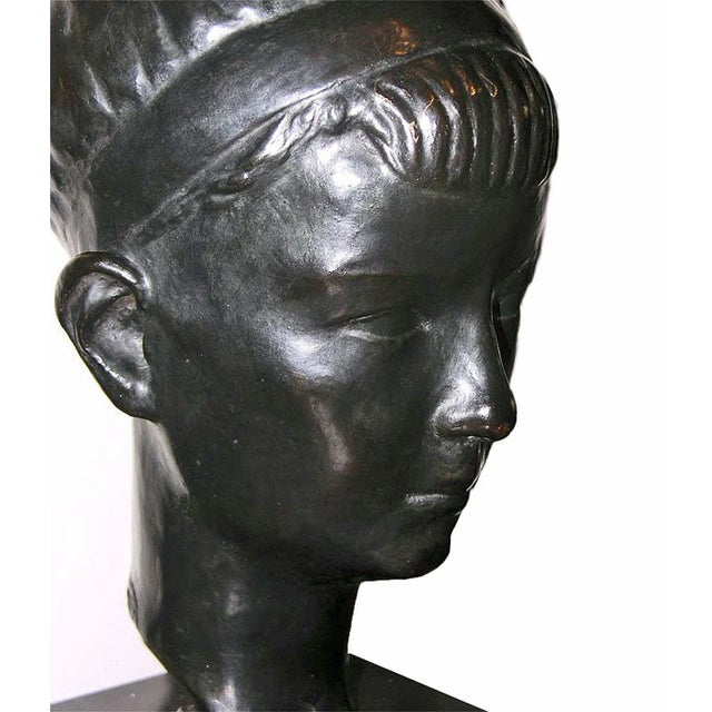 Bronze Boy's Head Sculpture on Pedestal, Mid-20th Century For Sale In New York - Image 6 of 10