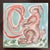 Charming vintage hand-painted Italian ceramic art tile featuring a whimsical rabbit playfully twirling a long crimson...