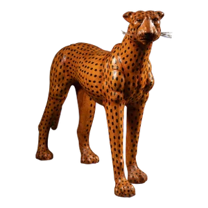 Mid 20th Century Leather Cheetah Sculpture with Glass Eyes