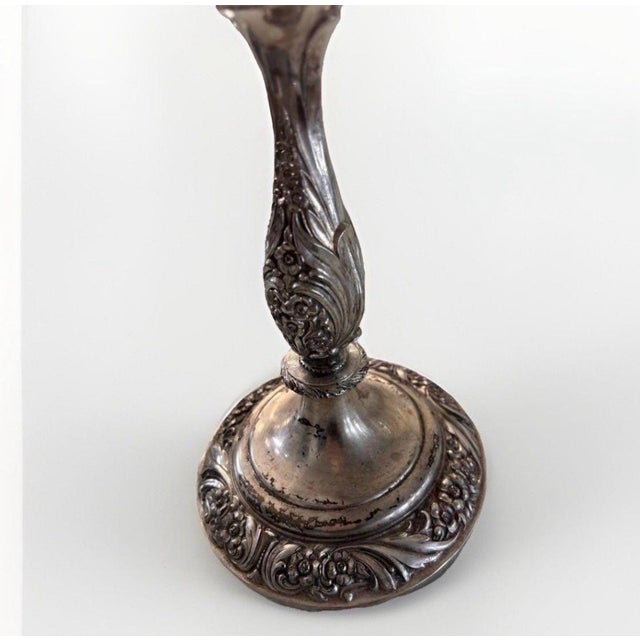 1950s Vintage Heritage Rogers Bros Ornate Silverplate 3-Arm Candelabra Pair For Sale - Image 5 of 11