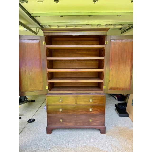 Mid 19th Century Early Victorian English Mahogany Linen Press Wardrobe For Sale - Image 4 of 9