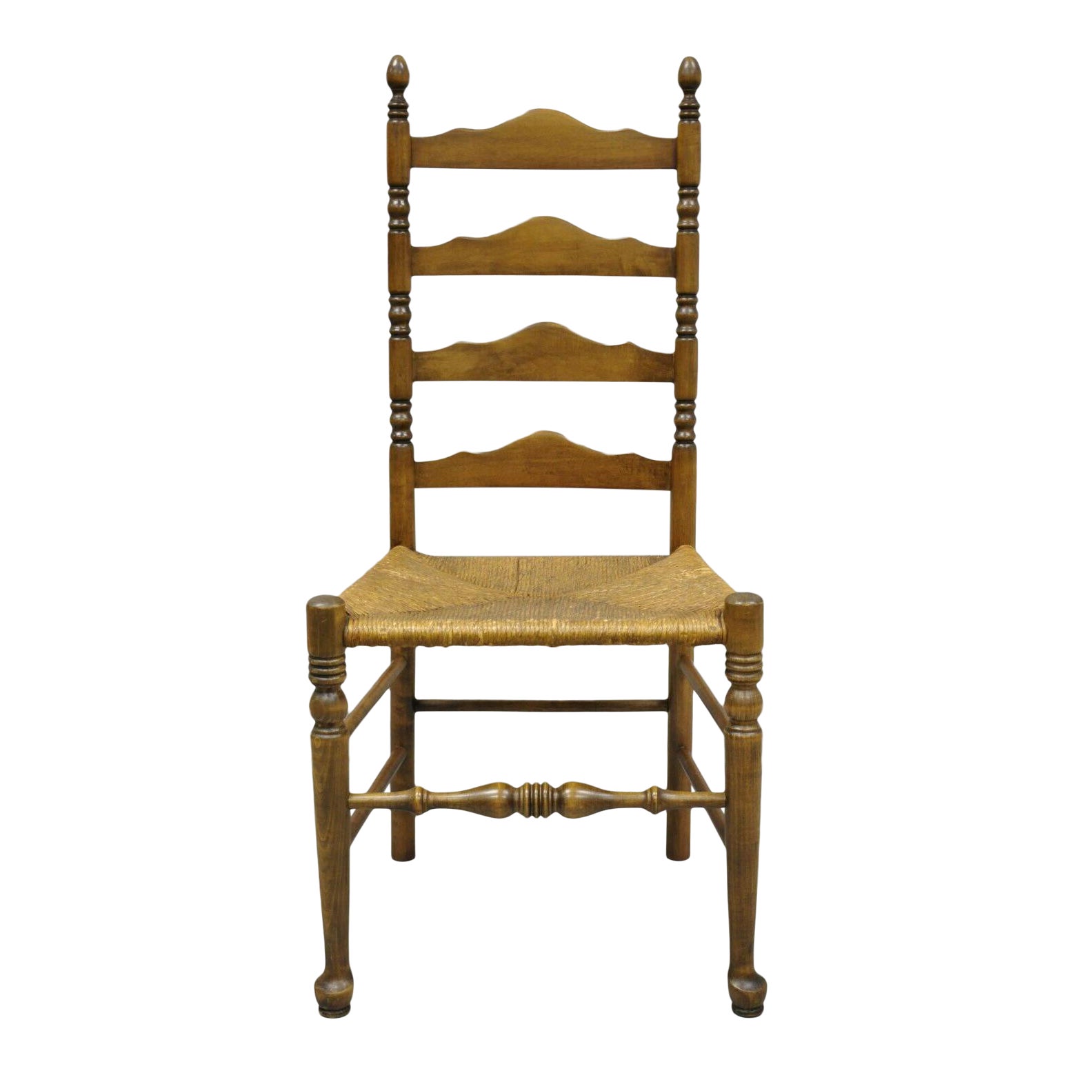 Ethan Allen Antiqued Pine Old Tavern Ladder Back Rush Seat Side Chair