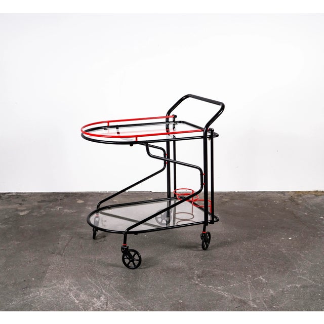 Black and Red Bar Cart in the Style of Yrjo Kukkapuro for Avarte, 1980s For Sale - Image 9 of 13
