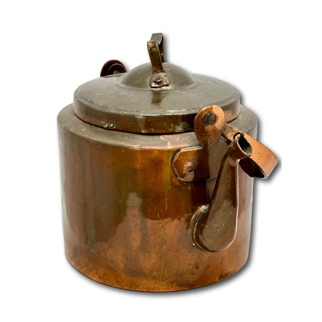 American Antique Early American Thick & Heavy Gauge Hand Wrought Solid Copper Utilitarian Primitive Hot Water Kettle Early 19th Century For Sale - Image 3 of 18