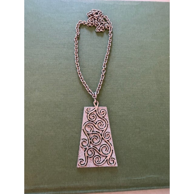 Metal Silver Vintage Crown Trifari Large Pendant Necklace For Sale - Image 7 of 8