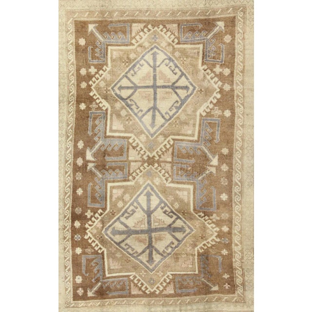 Vintage Turkish Oushak in Light Brown, Camel, Blue/Lavender and Cream 6′7″ × 8′7″ For Sale - Image 4 of 10