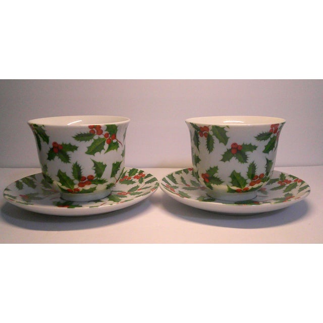 Vintage I. Godinger & Co Holly Berry Christmas Cup and Saucer - 4 pcs For Sale - Image 4 of 11