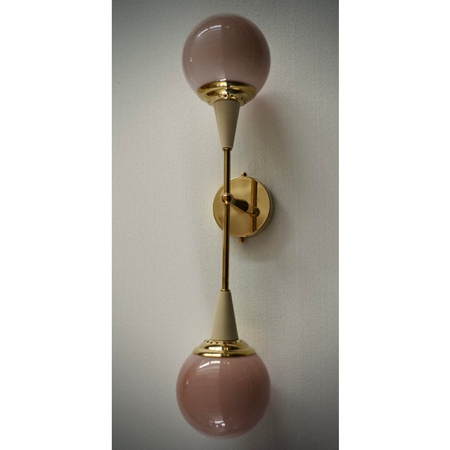 Murano Round Art Glass and Brass Pink / Cream Color Wall Light For Sale - Image 9 of 9