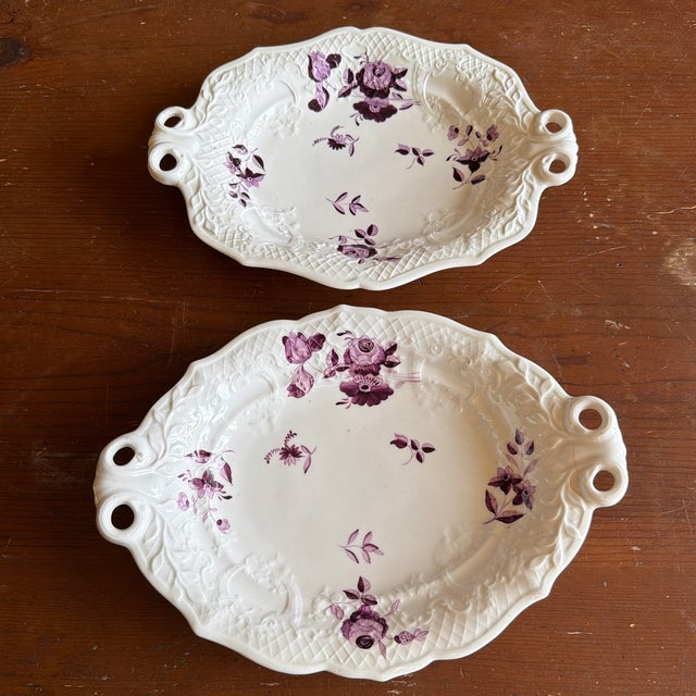 Rose Pair of Antique Job Ridgway Cauldon Place Double-Handled Trays, Pattern B1154, Circa 1808-1814 For Sale - Image 8 of 12