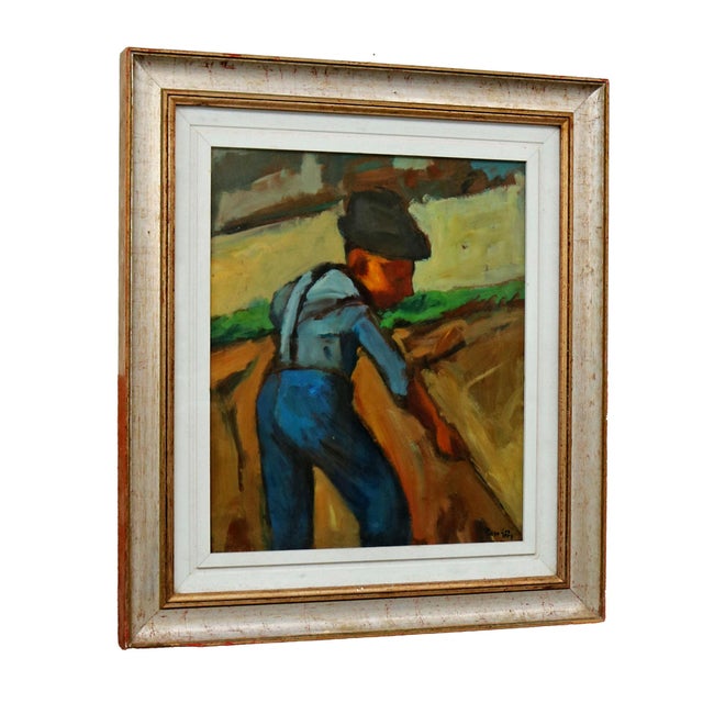 Piero Leo, Farmer with Scythe, 1974, Oil Painting on Hardboard, Framed For Sale - Image 6 of 7