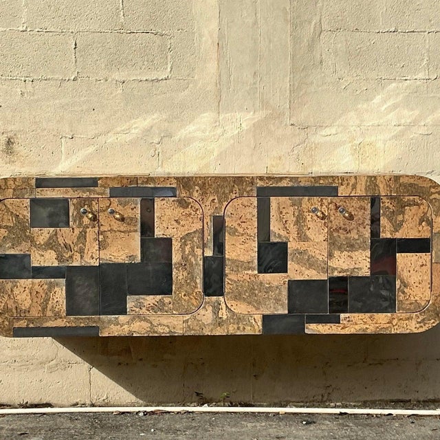 Paul Evans Vintage Boho Cork and Chrome Floating Wall Credenza After Paul Evans For Sale - Image 4 of 12