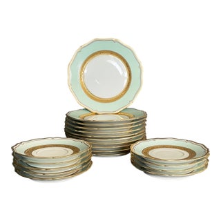 Raynaud Limoges "Turenne" Mint Green and Gold Encrusted Porcelain, 20 Pieces For Sale