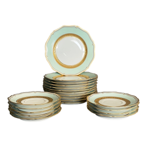 Raynaud “Turenne” Limoges France – Mint Green & Gold Entrusted Plates- 20 Piece Set