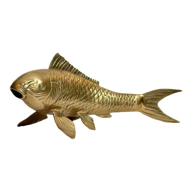 1980s Asian Solid Brass Koi Fish Large Sculpture For Sale