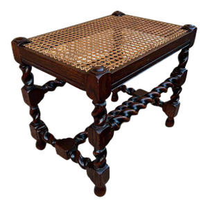 Early 20th Jacobean Style Barley Twist Cane Seat Stool