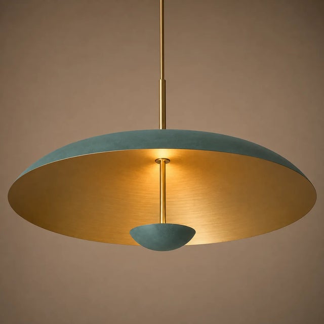 Brass Dome Pendant Light, Raw Brass Finish Scandinavian Kitchen Island Lighting, Mid Century Ceiling Light, Green Hanging Lamp For Sale - Image 4 of 8