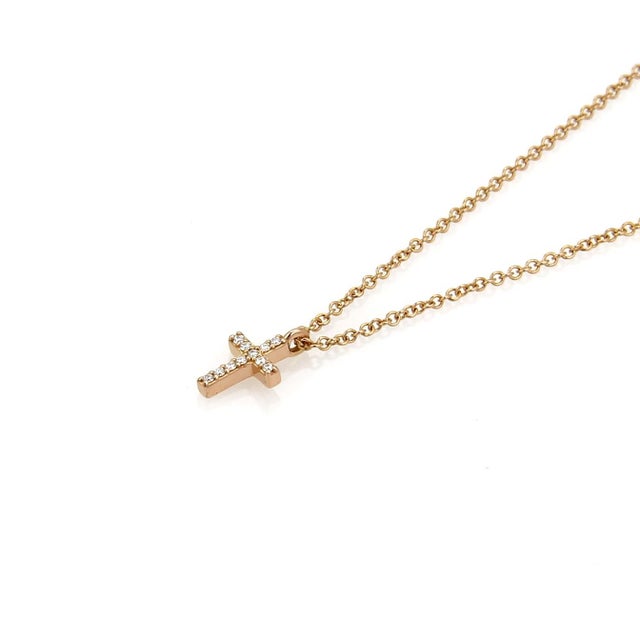 Contemporary Tiffany & Co. Metro Diamond Cross Pendant Necklace in 18k Rose Gold For Sale - Image 3 of 6