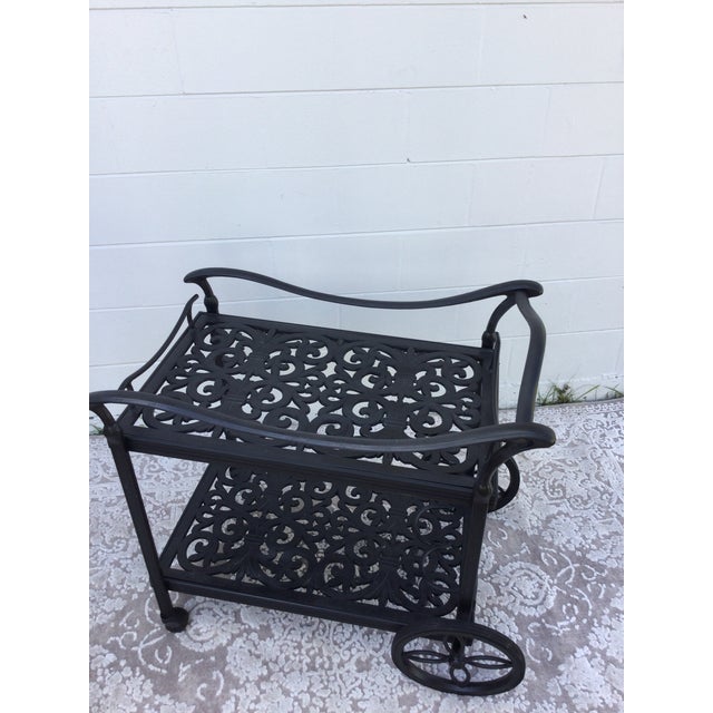 Hollywood Regency 1990s Vintage Cast Aluminum Outdoor Serving Cart For Sale - Image 3 of 10