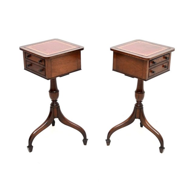 Antique Georgian Leather Top Side Tables, 1930, Set of 2 For Sale - Image 4 of 11