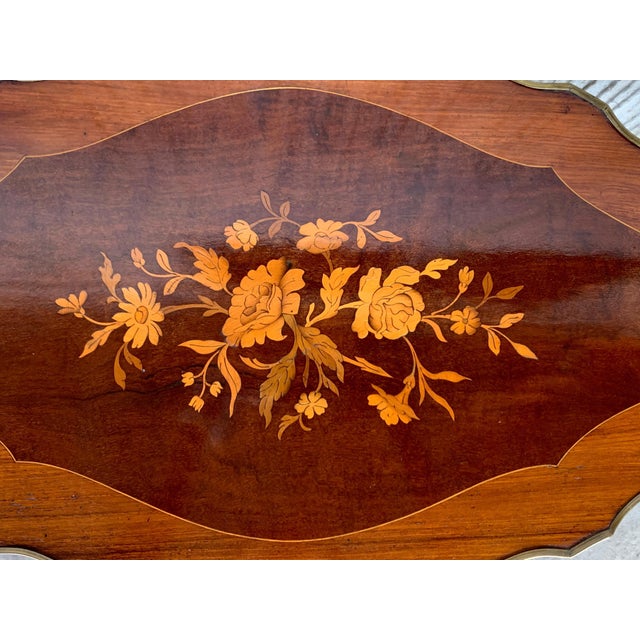 French 19th Century Table Louis XV Style with Floral Marquetry and Gilt Bronze For Sale - Image 11 of 18