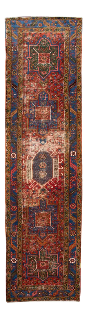 Red Antique Distressed Heriz Handmade Wool Runner