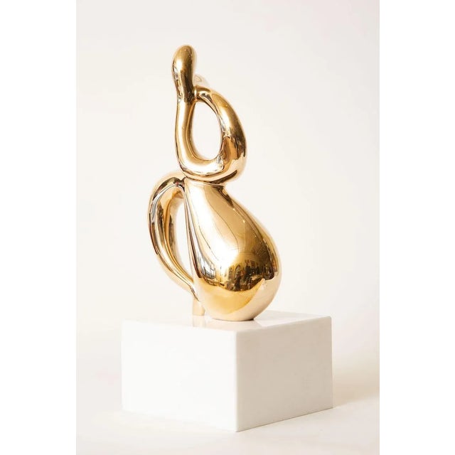 Metal Vintage Bronze Intertwined Figurative Abstract Sculpture on White Marble Base, 1960's For Sale - Image 7 of 12