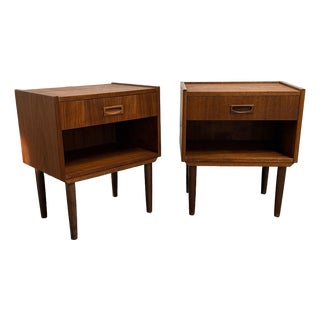 Complimentary Pair of Danish Teak Nightstands With Drawers and Open Cubbies, Circa 1960s For Sale