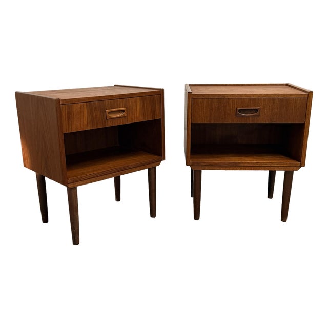 Complimentary Pair of Danish Teak Nightstands With Drawers and Open Cubbies, Circa 1960s For Sale
