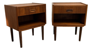 Complimentary Pair of Danish Teak Nightstands With Drawers and Open Cubbies, Circa 1960s