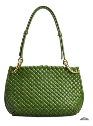 2024 Bottega Veneta Pipe Shoulder Hobo Bag Medium Avacado Green Gold Lambskin Leather Intrecciato