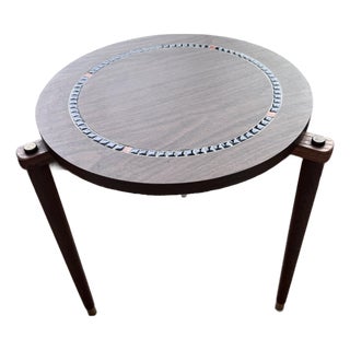 Vintage 1960s Round Side Table With Tile Top Accent Teak Legs For Sale
