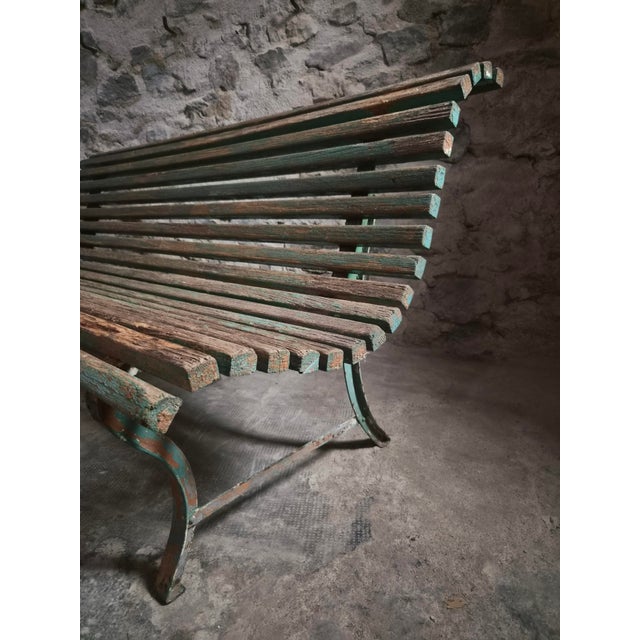 Wood French Garden Bench in Wood and Iron, 1950s For Sale - Image 7 of 18