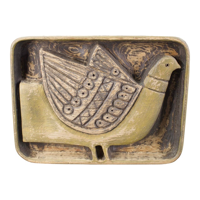 Vintage MidCentury Folk Art Hand Carved Wood Bird Wall Sculpture