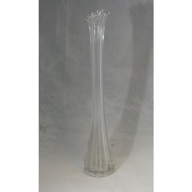 Vintage Clear Fluted Ribbed Glass Swung Vase This Mid Century Modern clear glass vase features ribbed sides and a 12-point...