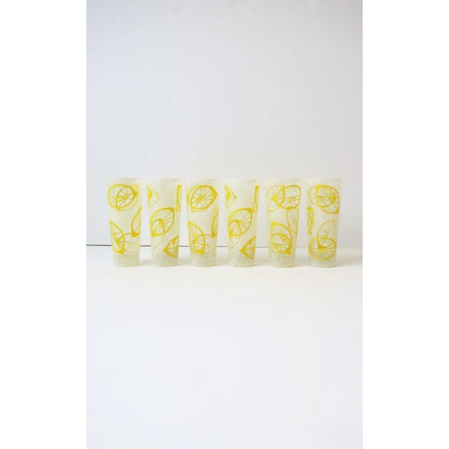 Vintage Lemon Yellow Lemons Highball Cocktail Glasses, Set of 6 For Sale - Image 4 of 12