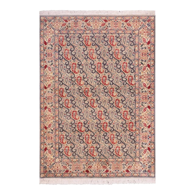 Shabby Chic 1990's Pak-Persian Blue/Beige Wool Rug - 4'8'' X 7'1'' For Sale