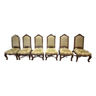 Late 20th Century French Louis XV Style High-Back Upholstered Dining Side Chairs - Set of 6 For Sale