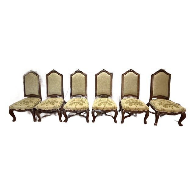 Late 20th Century French Louis XV Style High-Back Upholstered Dining Side Chairs - Set of 6 For Sale