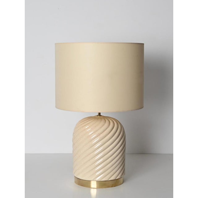Mid-Century Italian Cream Ceramic and Brass Table Lamp from Tommaso Barbi, 1970s For Sale - Image 18 of 18