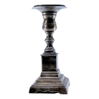 Low Silver Candlestick with Square Shaft and Base For Sale