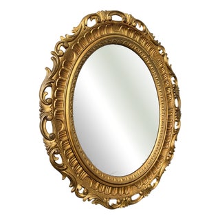 Vintage French Rococo Style Oval Wall Mirror with Ornate Frame For Sale