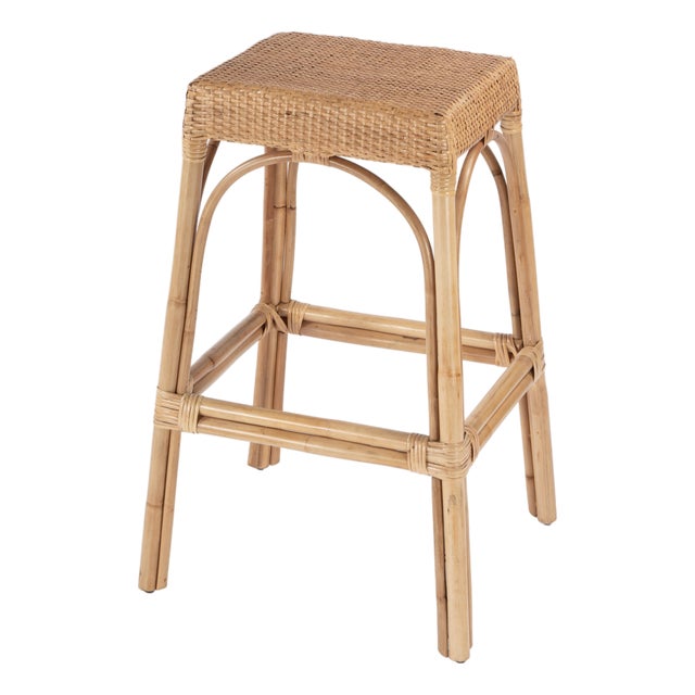Robias 30 in. Seat Height Rectangular Rattan Backless Bar Stool, Natural/ Natural Rattan Frame For Sale