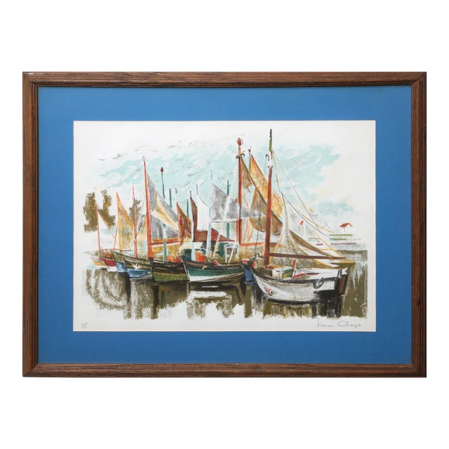 Sailboats in the Marina, Simon Chaye Lithograph, Signed and Numbered in Pencil For Sale