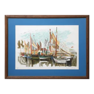 Sailboats in the Marina, Simon Chaye Lithograph, Signed and Numbered in Pencil