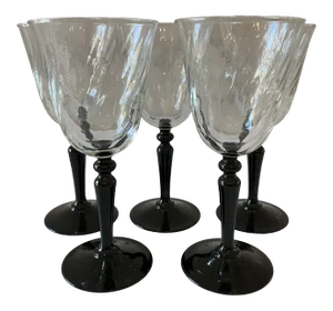 Mid Century French Cordial Glasses With Black Stem - Set of 5