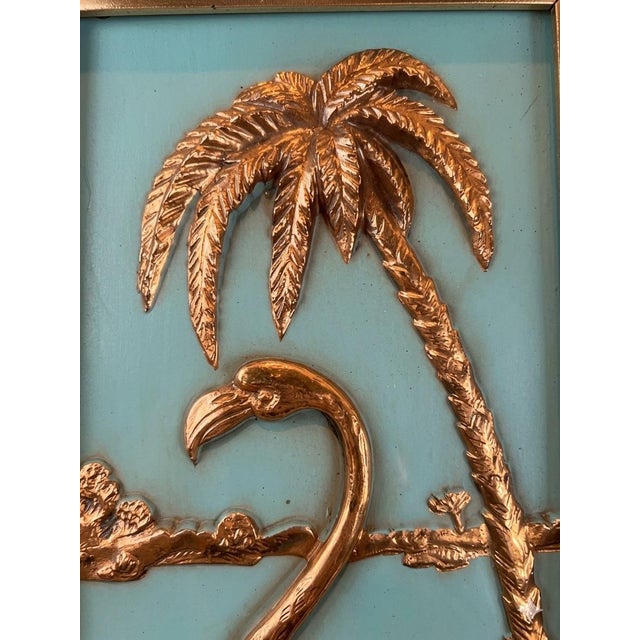 1950s Vintage Mid-Century 1950s Metalcraft Flamingo Palm Tree Shadow Box Wall Art For Sale - Image 5 of 10